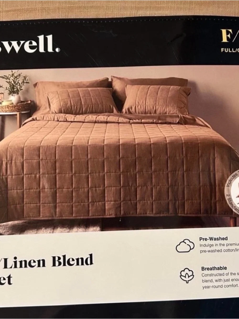 Swell Cotton-Linen Quilted Bedspread in Taupe